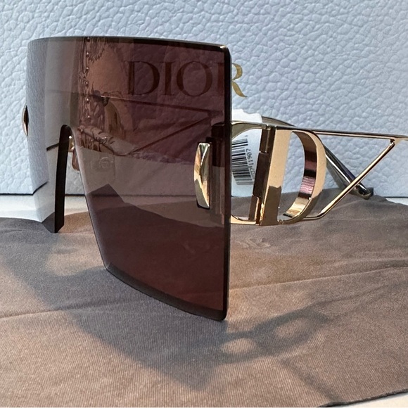 NWT DIOR M1U 141mm Shield Sunglasses in Shiny Gold/Bordeaux. - Picture 7 of 10